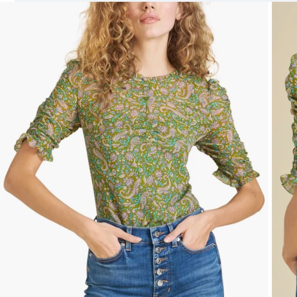 Veronica Beard Paisley Long Sleeve Silk Blouse